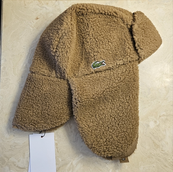 Lacoste sherpa shearling fleece chapka winter hat with flaps - Picture 2 of 10